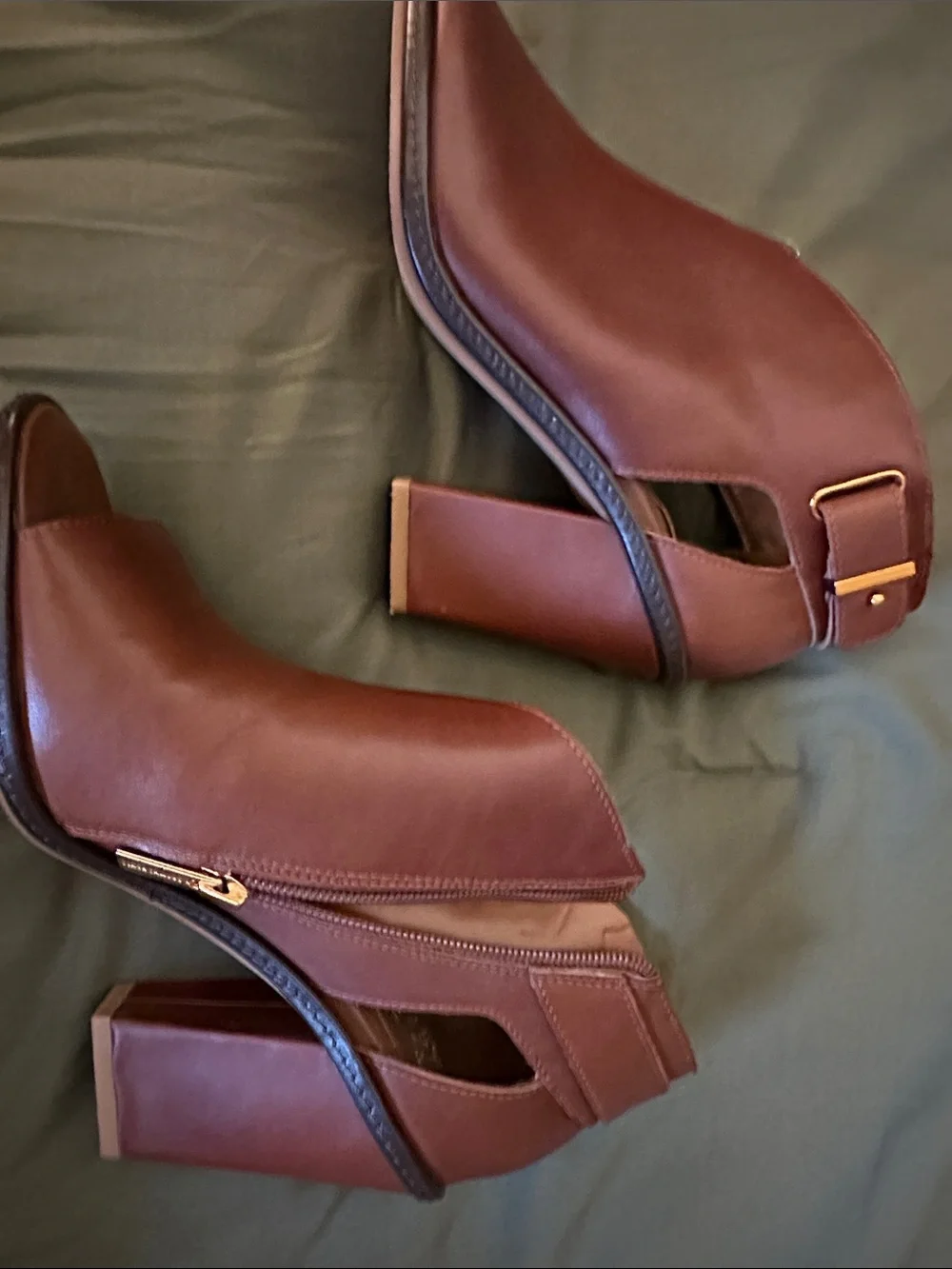 Vince Camino-Brown Leather Open-Side High Heel Booties